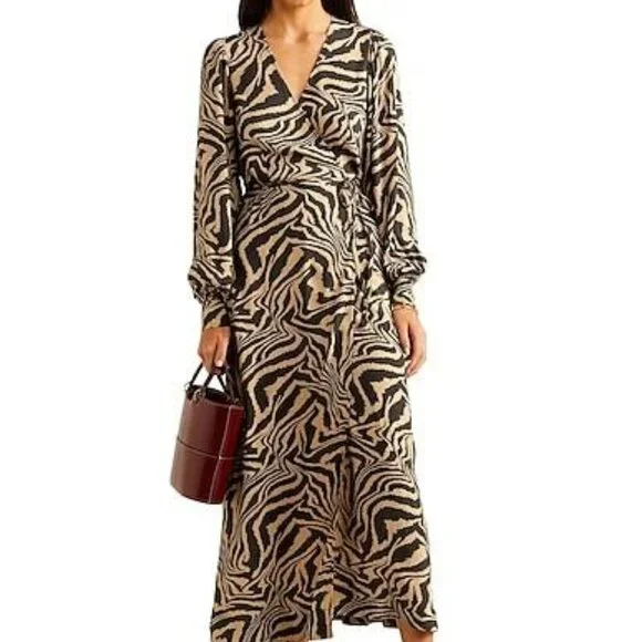 GANNI Printed Midi Wrap Dress NWT Size 0/2 - Picture 8 of 10
